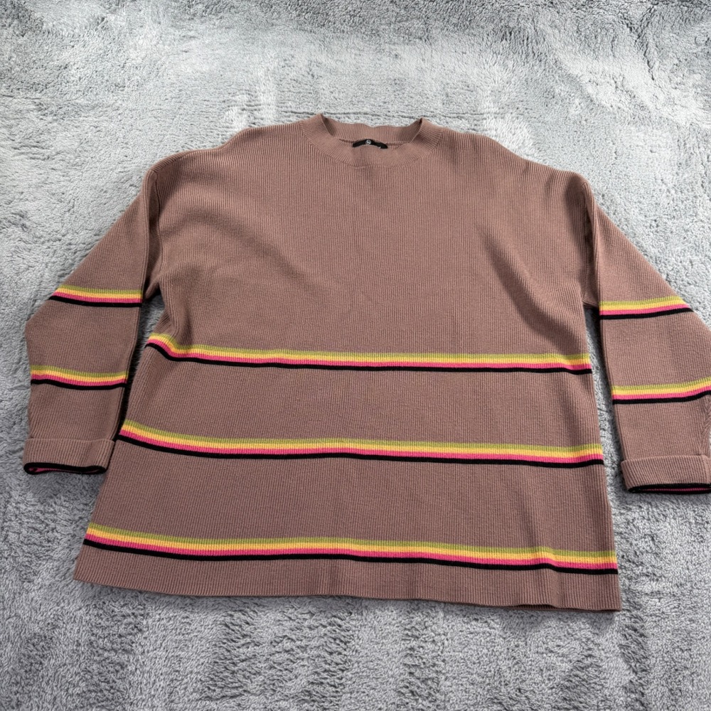 LILLUSORY Striped Ribbed Sweater Womens Large Brown Crewneck Excellent LS0123 - Picture 2 of 7